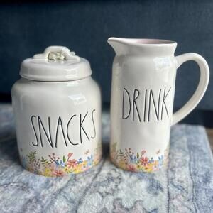 Rae Dunn Snacks & Drink Ceramic Set of 2 Artisan Collection by Magenta NEW